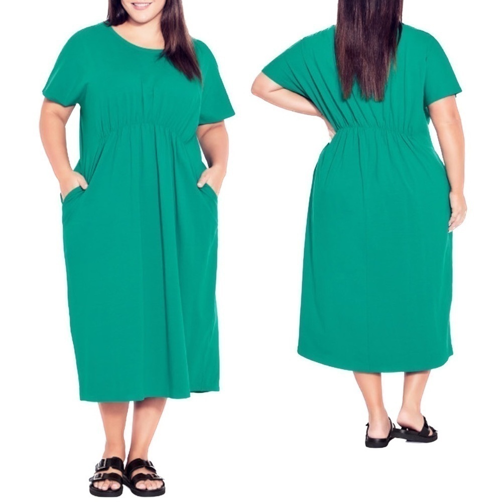 EVANS 22/24W (2X) Teal Cool Tie w/ Pockets Midi Dress W98.10